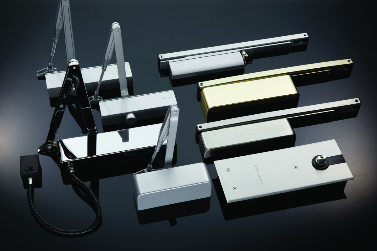 Overhead door closers for internal fire doors