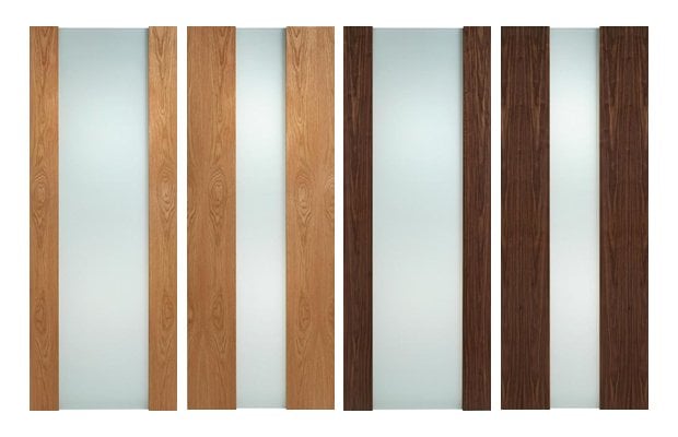 Full height glazed, oak and walnut internal doors