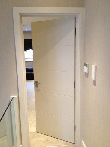 Internal Bespoke Door, White Painted with Horizontal Grooves