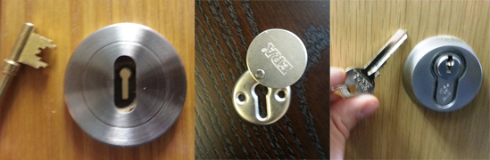 Images of key holes and escutcheons