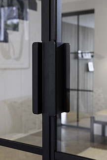 black steel pull handles for a double door
