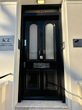 bespoke exterior timber door set, black painted, obscure glazed