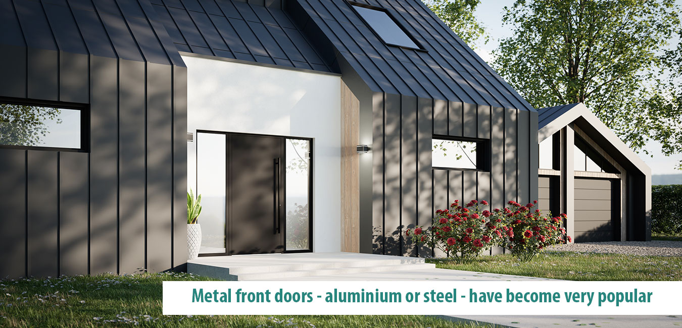 bespoke brown steel front door with two sidelights