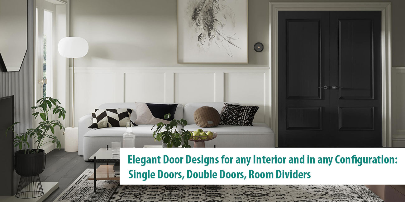 Black Panelled double door set in light room setting