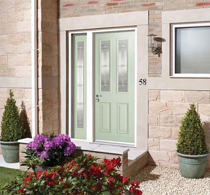 Malton Glazed Green External GRP Composite Door and Sidelight